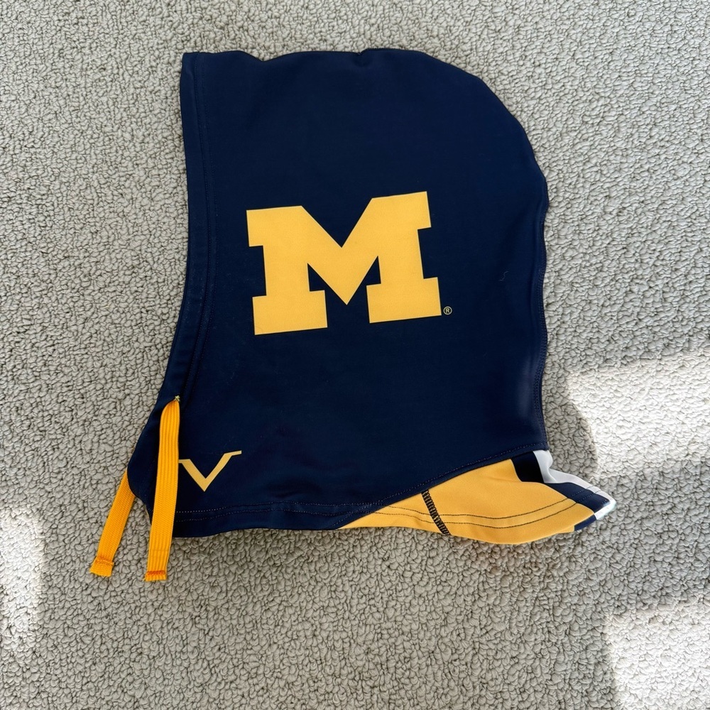 Navy Hooded Scarf With Yellow M Logo